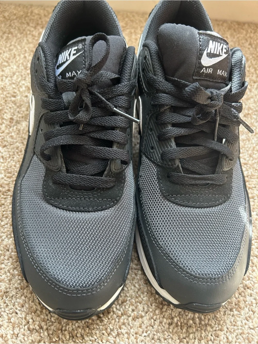 Nike Men's Black and Gray Air Max Sneakers with White Swoosh